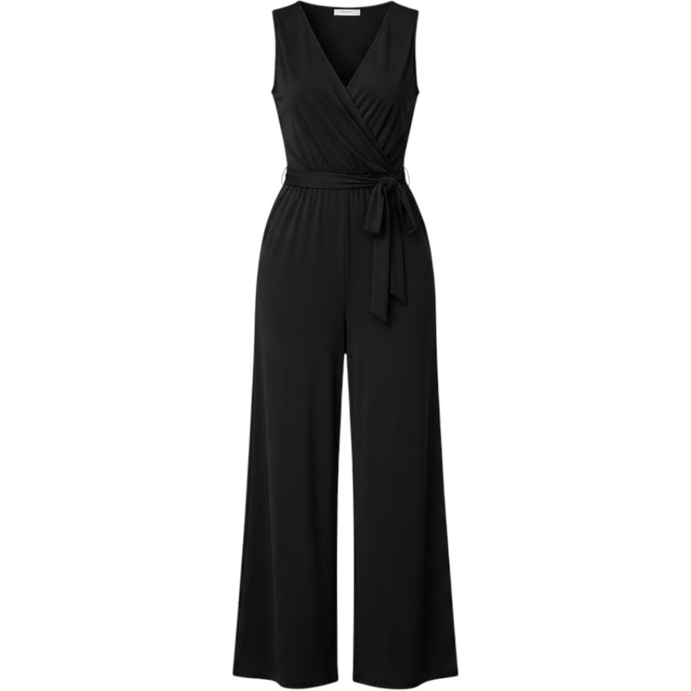 Annalee + Hope Romper, Black, Sleeveless, V-Neck, Wide Flare Leg, Women's Large